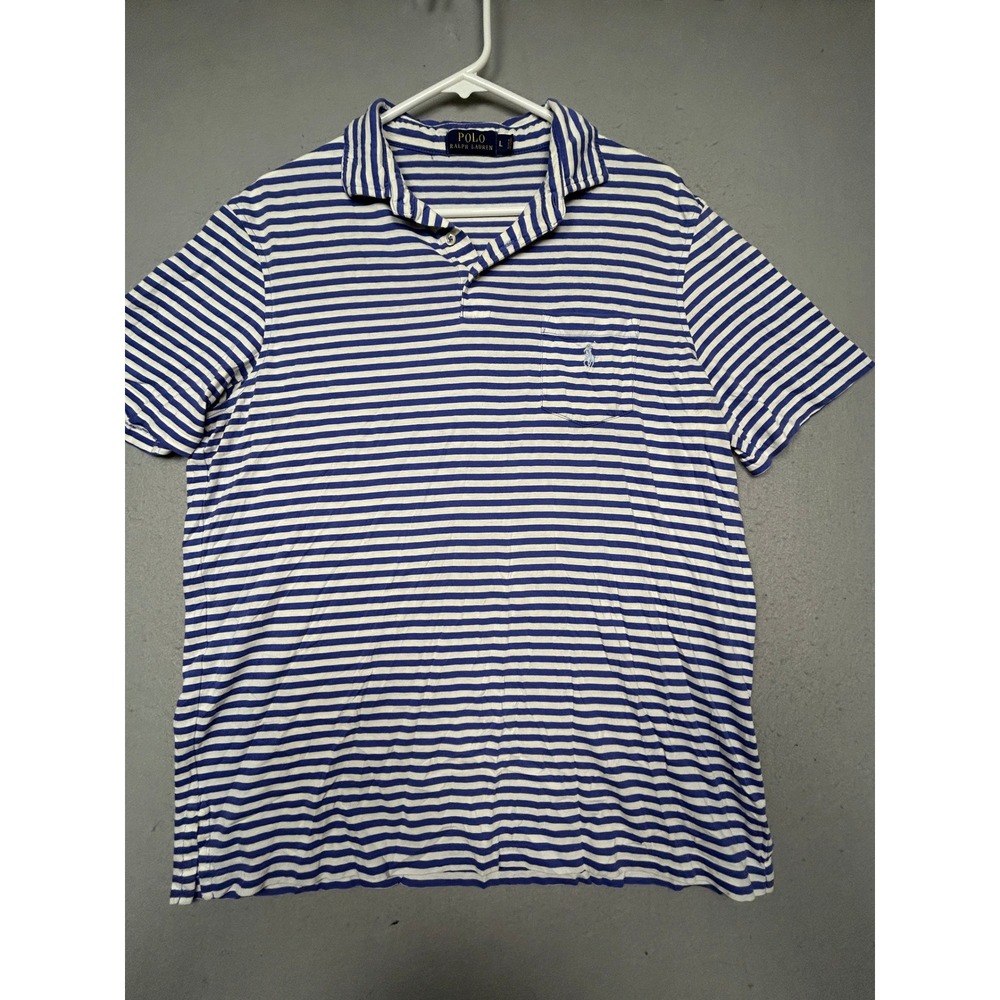 Polo Ralph Lauren Polo Shirt 100% Cotton Striped Blue White Large Mens